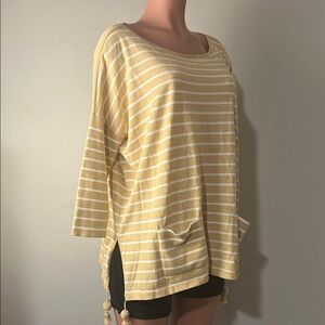 LILLY PULITZER Women's ELBA COOLMAX  TOP SHIRT  STRIPED 3/4 SLEEVE Sz. LARGE